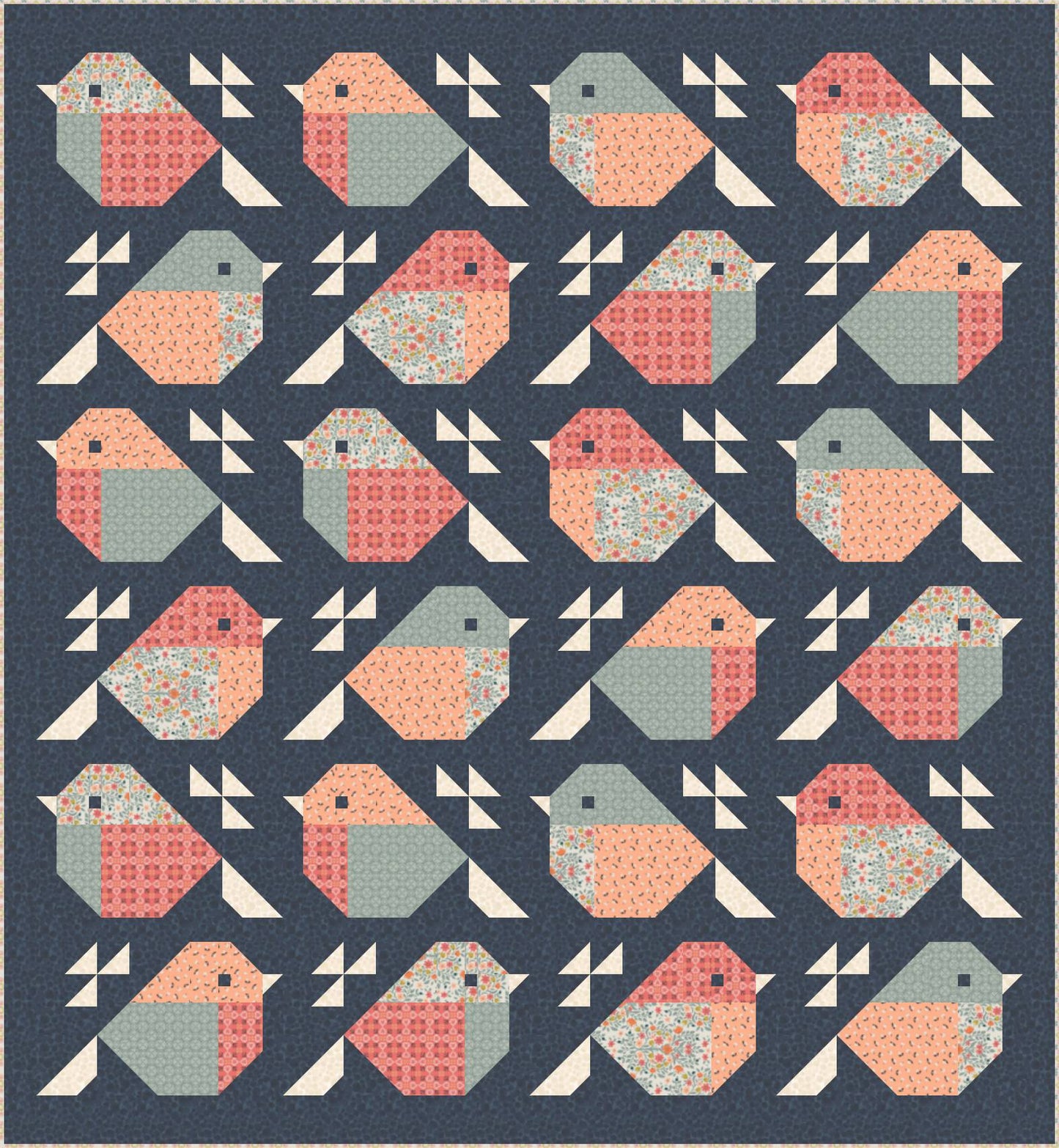 LIMITED EDITION Pen + Paper Patterns Sparrows Quilt Kit Featuring Lewis & Irene Folk Floral Fabric Collection Finished Size: 65.5”x71”