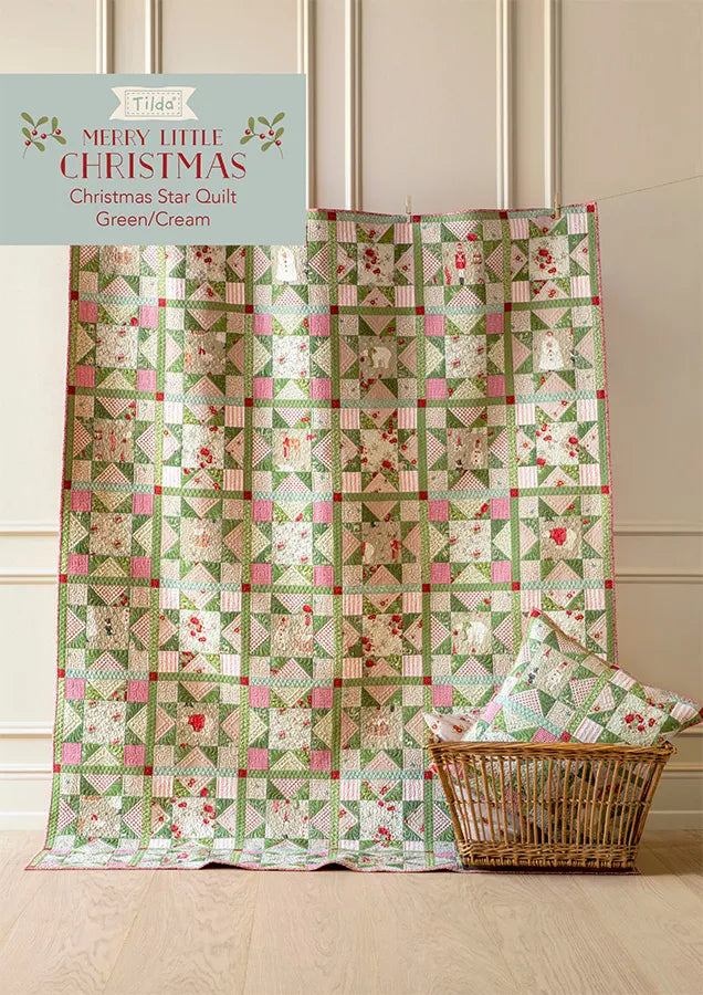 Tilda Merry Little Christmas Star Quilt Pattern - Green/Cream (Free Digital PDF Download)