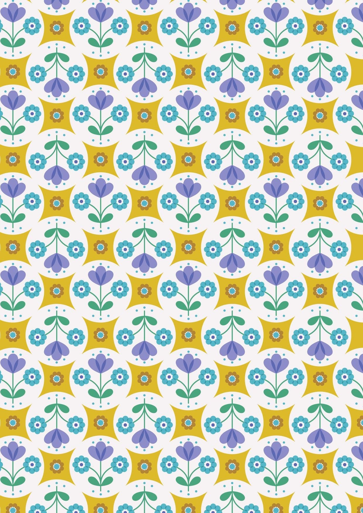 Lewis & Irene Flower Child Fabric Collection Fab Floral Circles on Yellow Premium 100% Cotton Quilt Shop Quality Fabrics