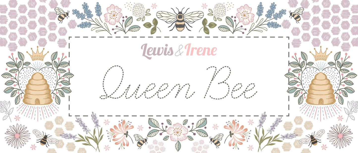 Lewis & Irene Queen Bee Fabric Collection Bee Floral on Pink A504.1