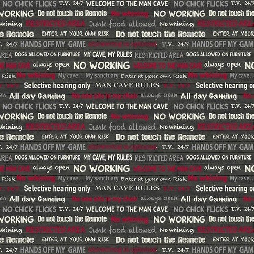 LAST BOLT!! Windham Fabrics “Man Cave” Fabric Collection Man Cave Rules on Dark Grey Premium 100% Cotton Quilt Shop Quality Fabrics