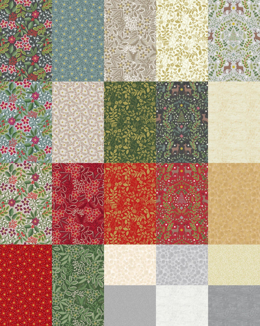 LAST BOLT! Lewis & Irene Noel Fabric Collection Metallic Gold Stars and Berries on Cream Authentic Premium 100% Cotton Fabrics