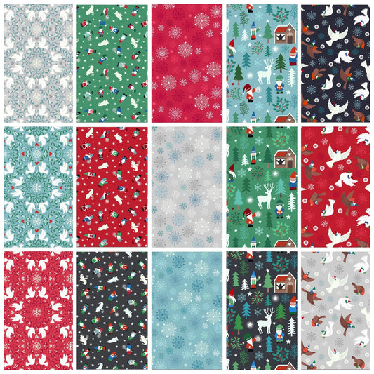 GLOWING FABRICS!! Lewis & Irene Hygge Glow Fabric Collection Glowing Flying Tomte on Charcoal Premium 100% Cotton Quilt hop Quality Fabrics