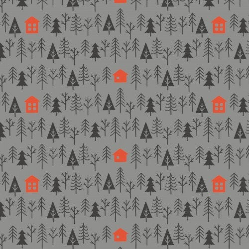 LAST RESTOCK!! Camelot Reindeer Lodge Fabric Collection Cabin in the Woods on Charcoal QSQ100% Cotton