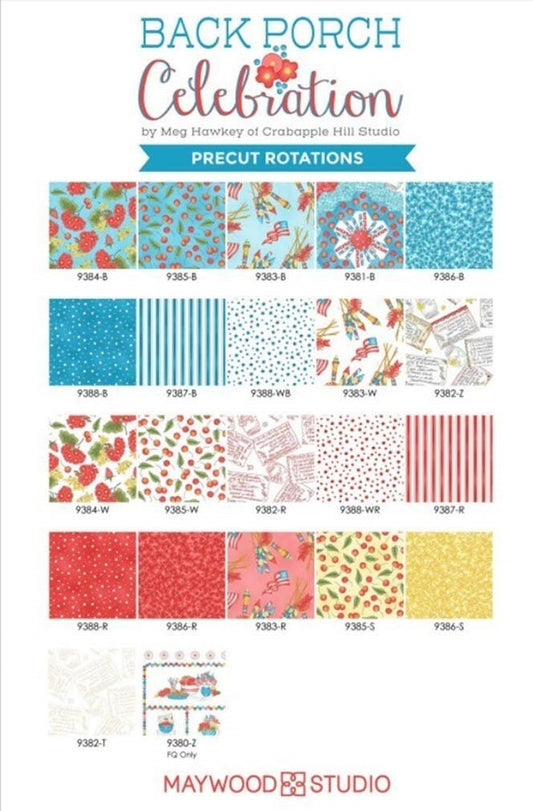 Maywood Studio Back Porch Celebrations Fabric Collection Blue Stars on White QSQ100% Cotton