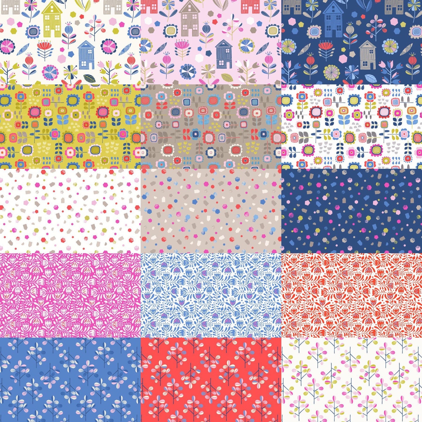 RETIRED! Lewis & Irene Hann’s House Fabric Collection Shapes on White Premium 100% Cotton Quilt Shop Quality Fabrics