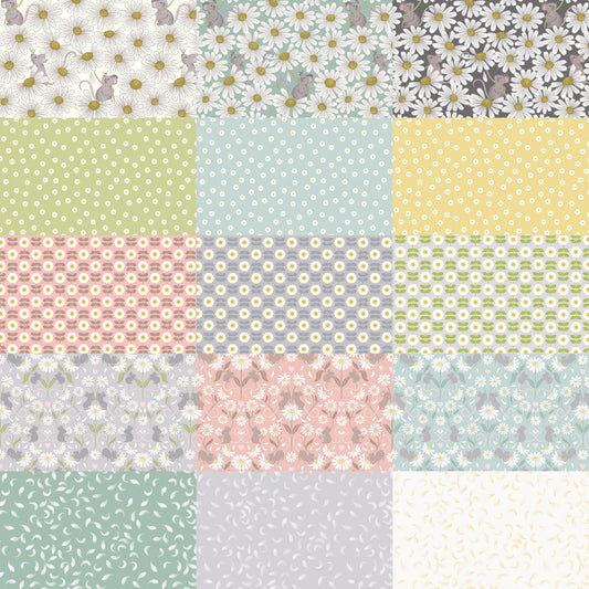 Lewis & Irene Love Me Love Me Not Fabric Collection Retro Daisies on Palest Grey A274.1