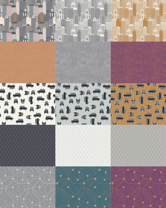 Lewis & Irene City Nights Fabric Collection Black Copper Cab on Copper Premium 100% Cotton Quilt Shop Quality Fabrics