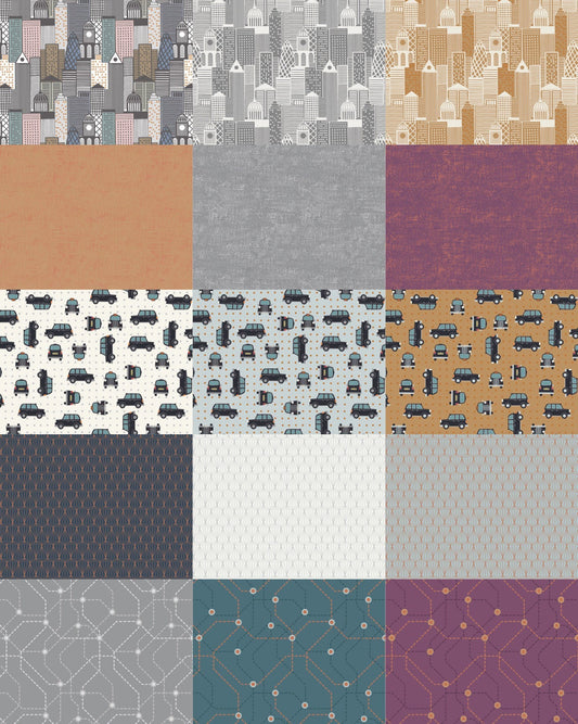 Lewis & Irene City Nights Fabric Collection City Buildings on Copper A291.2