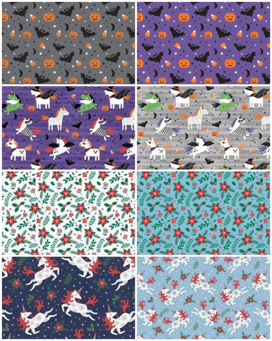LAST BOLT! Camelot Unicorns Always in Season Fabric Collection Christmas Unicorns on Dark Blue Premium 100% Cotton Quilt Shop Quality Fabric