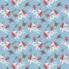 LAST BOLT! Camelot Unicorns Always in Season Fabric Collection Christmas Unicorns on Light Blue Premium 100% Cotton Fabrics