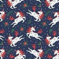 LAST BOLT! Camelot Unicorns Always in Season Fabric Collection Christmas Unicorns on Dark Blue Premium 100% Cotton Quilt Shop Quality Fabric