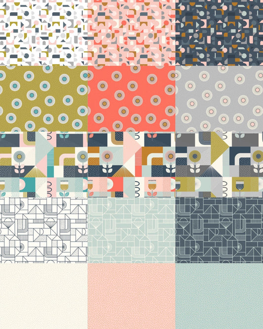 Lewis & Irene Forme Fabric Collection Grey Flower Dots QSQ100% Cotton