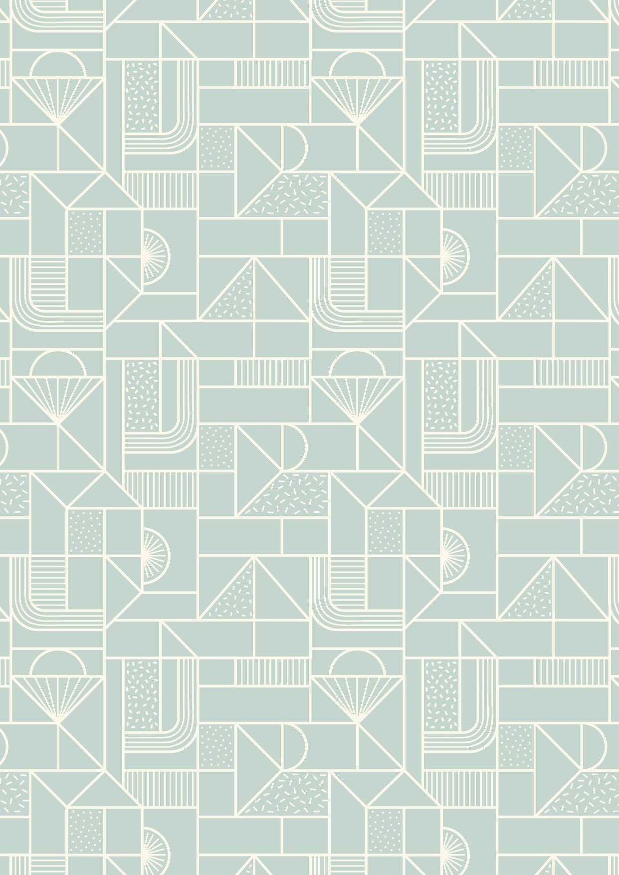 Lewis & Irene Forme Fabric Collection All Over Geometric on Soft Duck Egg Blue Premium 100% Cotton Quilt Shop Quality Fabrics
