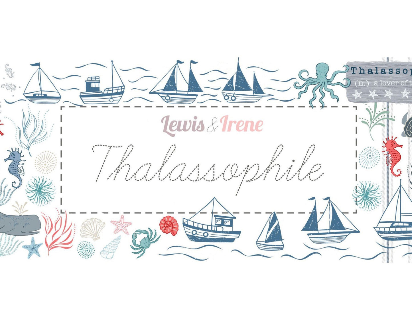 Lewis & Irene Thalassophile Fabric Collection Digital Print Beach Signs Panel 18"x42" Premium 100% Cotton Quilt Shop Quality Fabrics