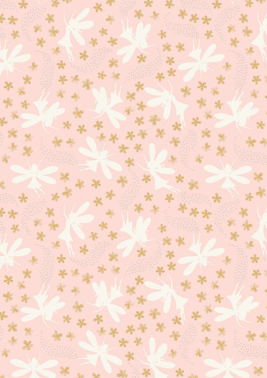 Lewis & Irene Fairy Clocks Fabric Collection Silver Metallic Floral Fairies on Light Pink Premium 100% Cotton Quilt Shop Quality Fabrics