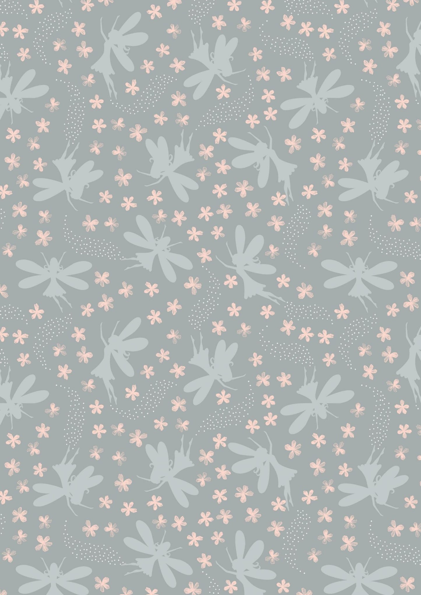 Lewis & Irene Fairy Clocks Fabric Collection Silver Metallic Floral Fairies on Light Grey Premium 100% Cotton Quilt Shop Quality Fabric