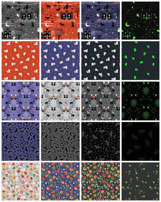 GLOWING FABRICS!! Lewis & Irene Castle Spooky Fabric Collection Glowing Bats on Grey Premium 100% Cotton Fabrics