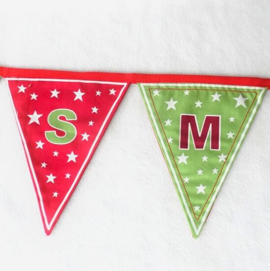 Lewis & Irene Christmas Glow Fabric Collection 18"x43" Merry Christmas Bunting Panel on Grey/Pink