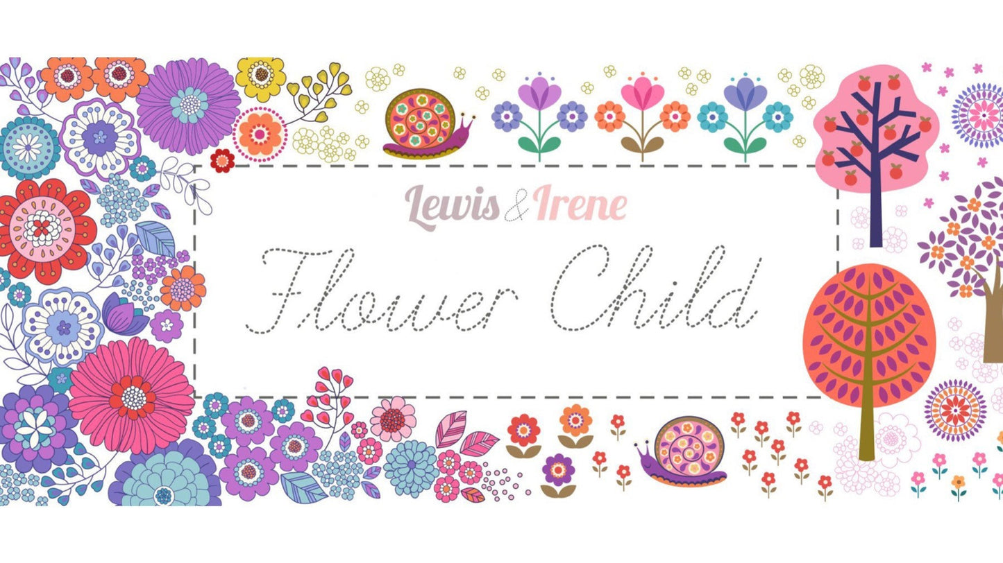 LAST BOLT!! Lewis & Irene Flower Child Fabric Collection Fab Floral Circles on Blue Premium 100% Cotton Quilt Shop Quality Fabrics