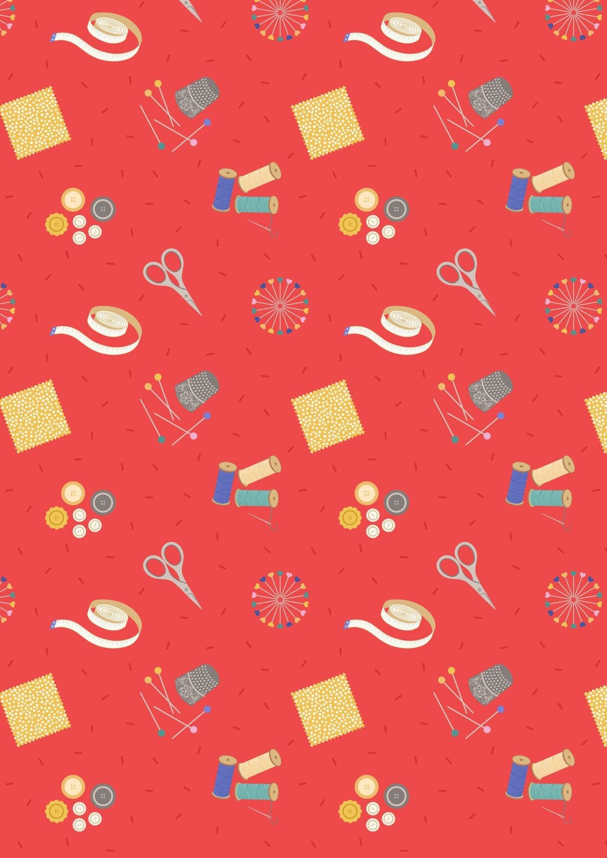 Lewis & Irene Small Things Crafts Fabric Collection Sewing on Red Premium 100% Cotton Quilt Shop Quality Fabrics