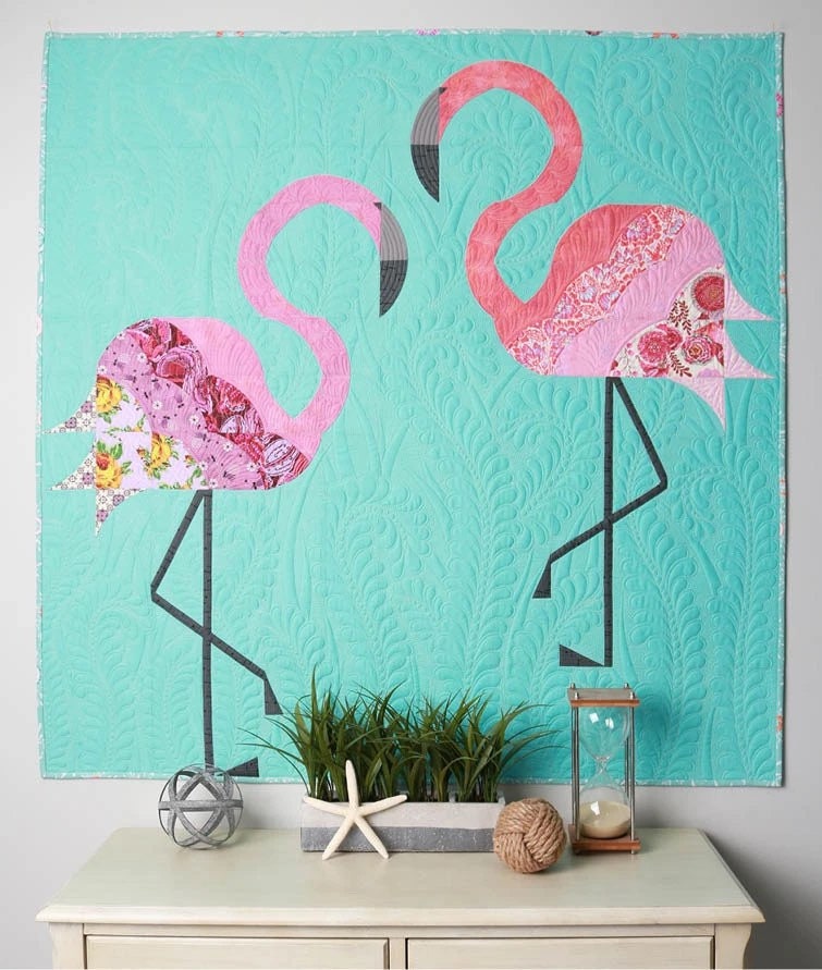 Sew Kind of Wonderful Mod Flamingos Quilt Pattern Finished size 46”x46”