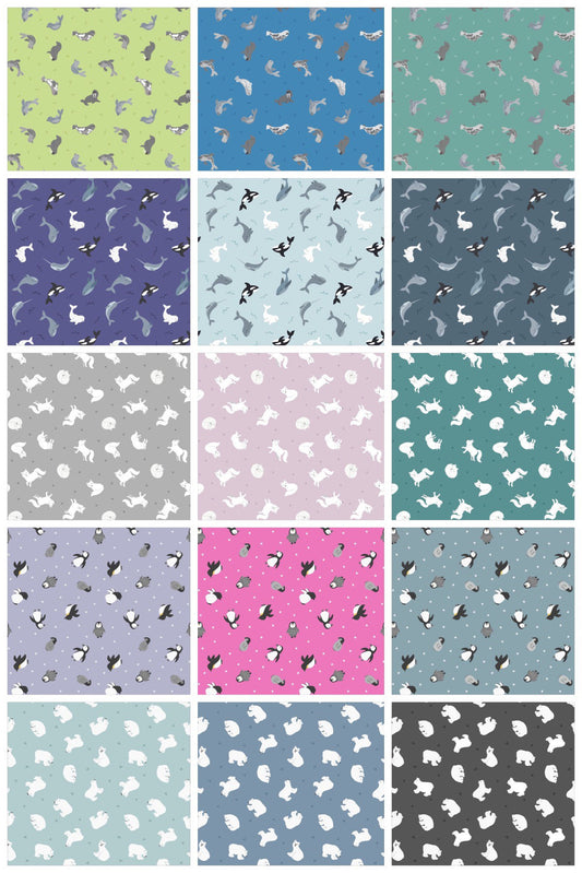 LAST BOLT!! Lewis & Irene Small Things Polar Animals Fabric Collection Pearlescent Seals on Surf Blue Premium 100% Cotton Fabrics