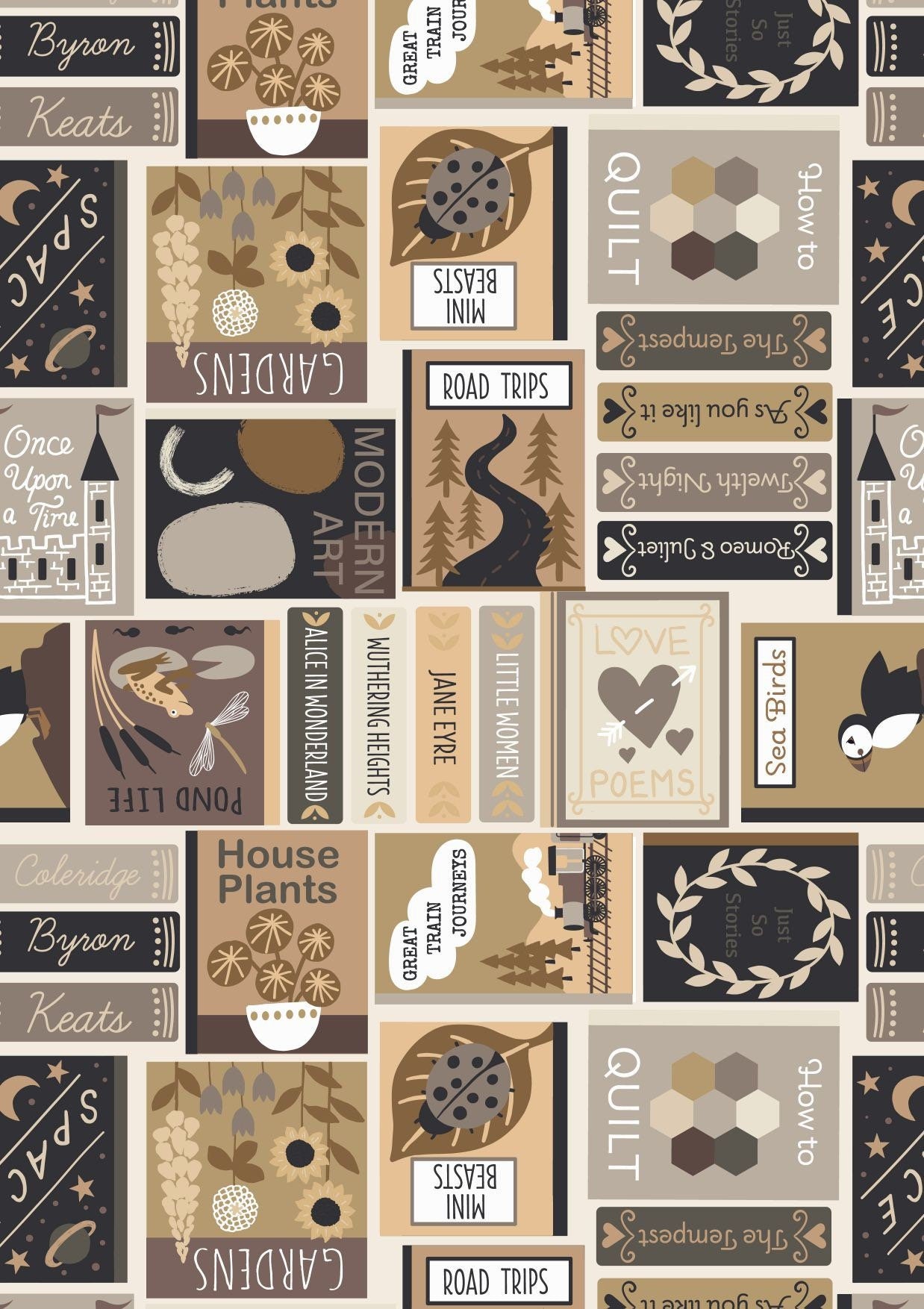 LAST BOLT!! Lewis & Irene Bookworm Fabric Collection Book Covers on Sepia Premium 100% Cotton Quilt Shop Quality Fabrics