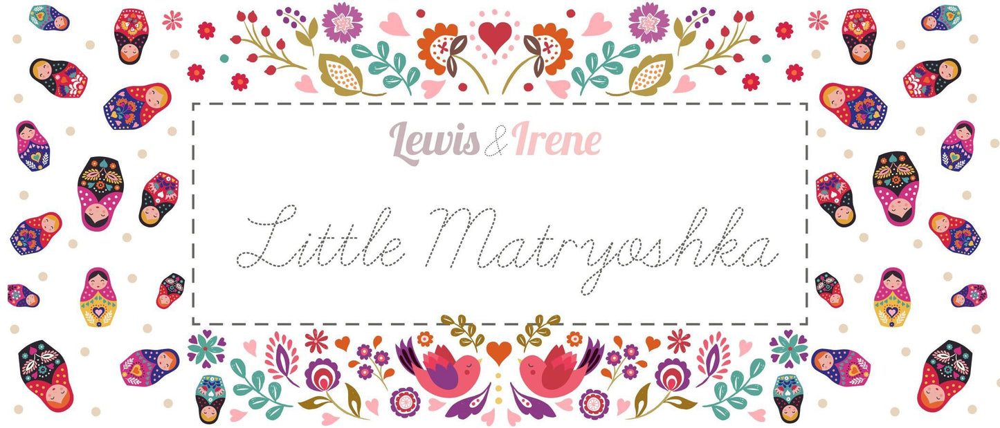 Lewis & Irene Little Matryoshka Fabric Collection Hearts on Blue A568.2