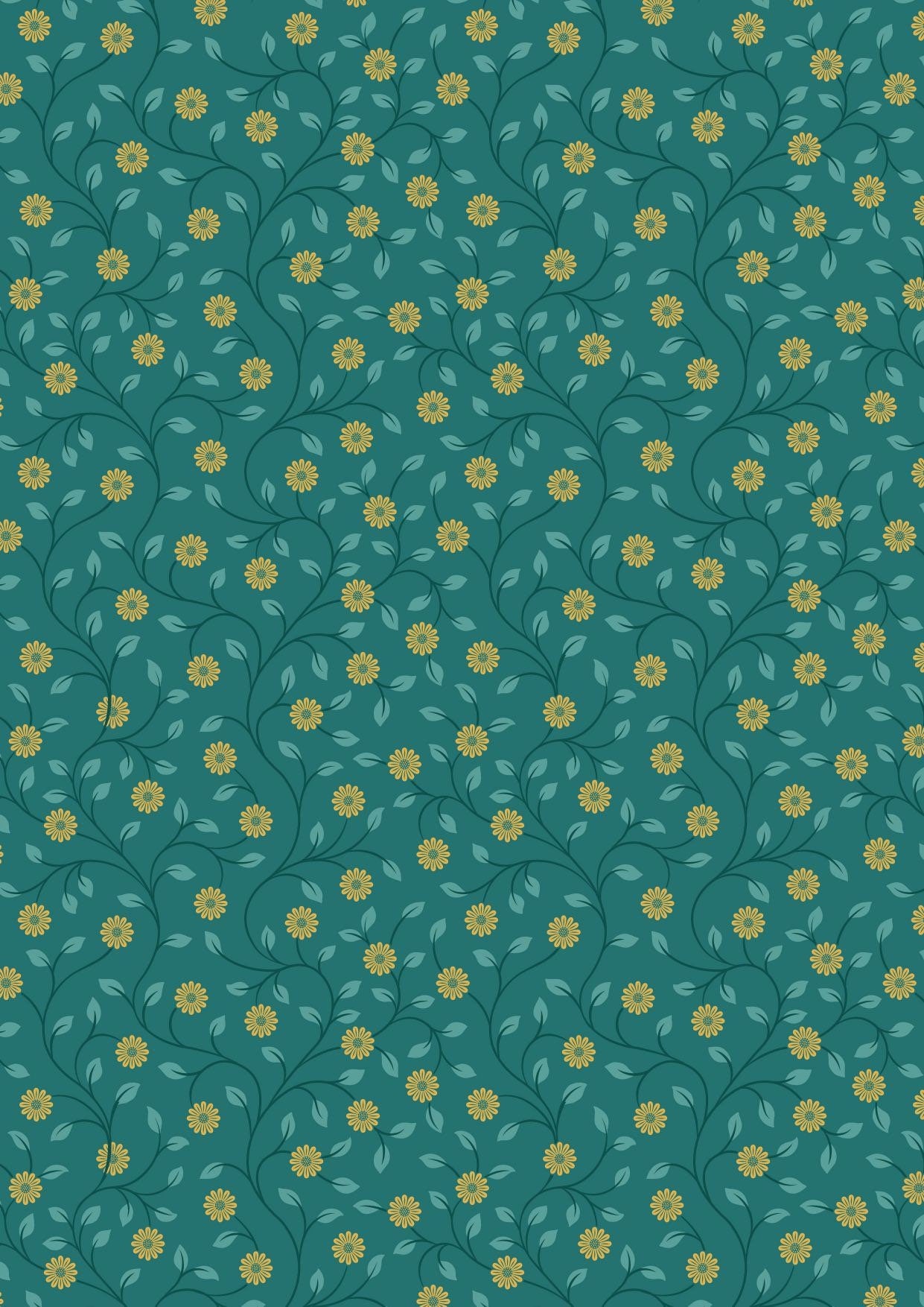 Lewis & Irene Wintertide Fabric Collection Metallic Gold Flowers on Green Premium 100% Cotton Quilt Shop Quality Fabrics