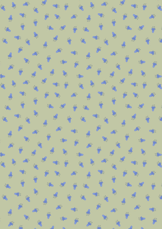 Lewis & Irene Bluebell Wood Reloved Fabric Collection Scattered Bluebells on Sage Premium 100% Cotton Quilt Shop Quality Fabrics