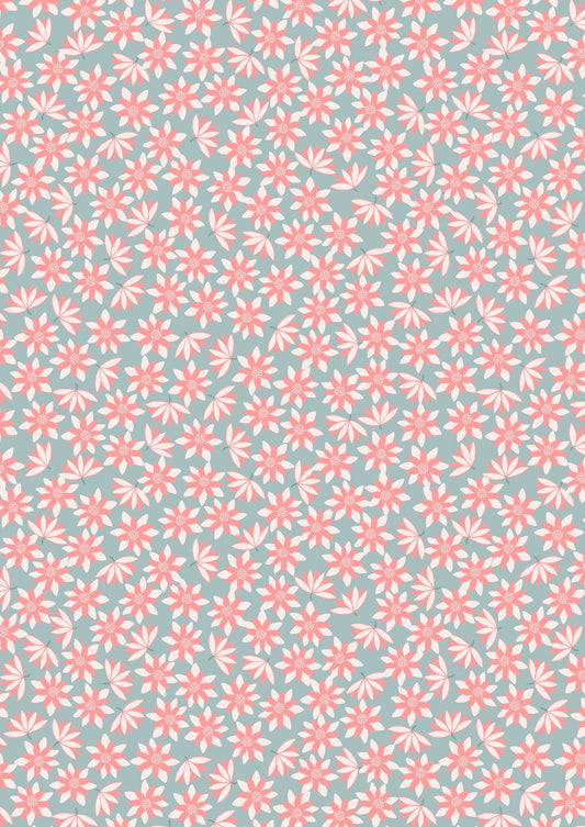 Lewis & Irene On The Lake Fabric Collection Pink Lillies on Blue Premium 100% Cotton Quilt Shop Quality Fabrics