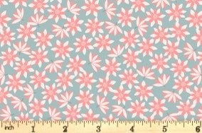 Lewis & Irene On The Lake Fabric Collection Pink Lillies on Blue Premium 100% Cotton Quilt Shop Quality Fabrics