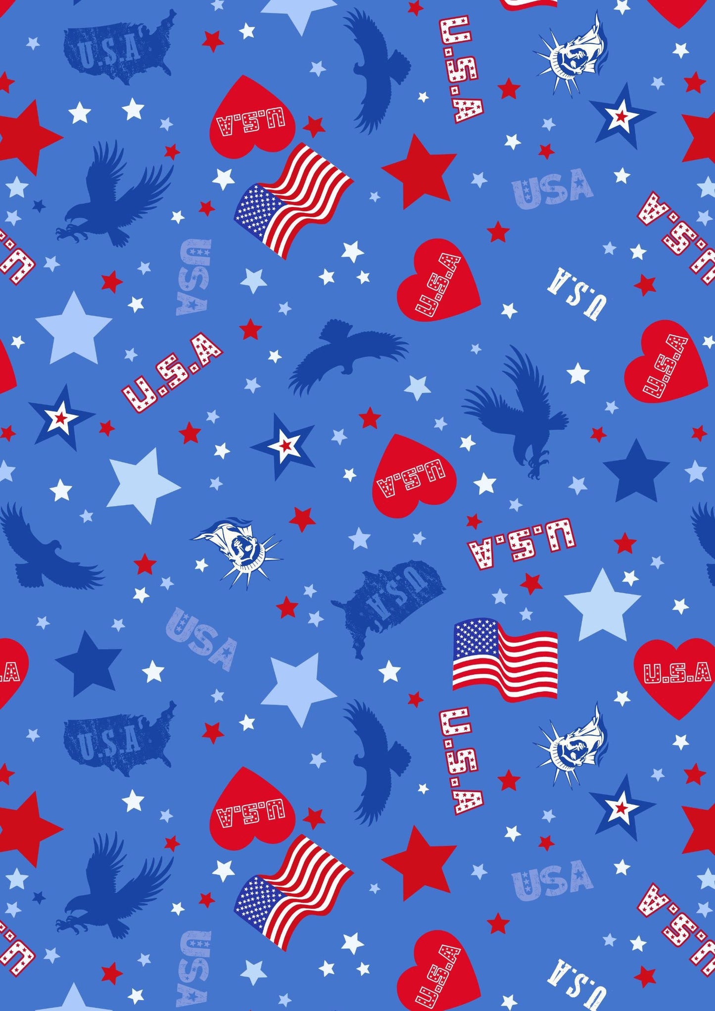 Lewis & Irene Americana Fabric Collection USA Motifs on Mid Blue Premium 100% Cotton Quilt Shop Quality Fabrics