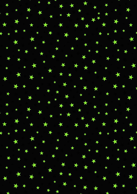 LAST BOLT! Glowing Fabrics Lewis & Irene Haunted House Fabric Collection Glowing Stars on Black Premium 100% Cotton Fabrics