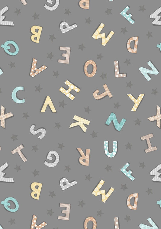 Lewis & Irene Bella Bunny and Bear Fabric Collection Alphabet on Dark Grey Premium 100% Cotton Quilt Shop Quality Fabrics