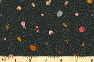 LAST BOLT! Lewis & Irene Snuggle Season Fabric Collection Little Pumpkins on Dark Forest Premium 100% Cotton Quilt Shop Quality Fabrics