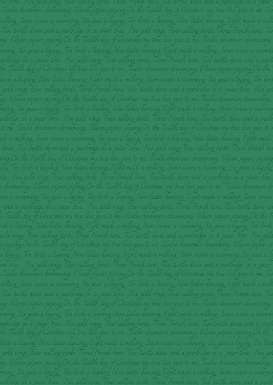 LAST BOLT!! Lewis & Irene 12 Days of Christmas Fabric Collection Christmas Script on Green Premium 100% Cotton Fabrics