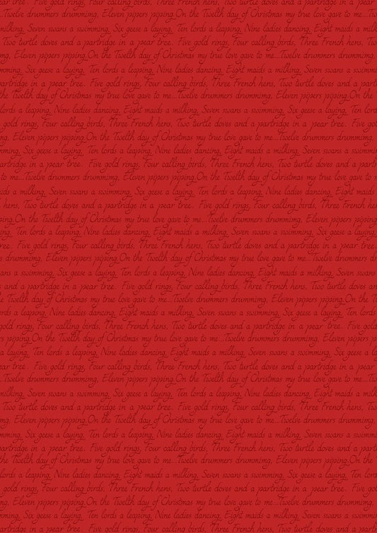 LAST BOLT!! Lewis & Irene 12 Days of Christmas Fabric Collection Christmas Script on Red Premium 100% Cotton Fabrics