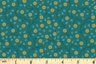 Lewis & Irene Wintertide Fabric Collection Metallic Gold Flowers on Green Premium 100% Cotton Quilt Shop Quality Fabrics