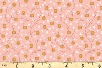Lewis & Irene Wintertide Fabric Collection Metallic Copper Flowers on Pink Premium 100% Cotton Quilt Shop Quality Fabrics