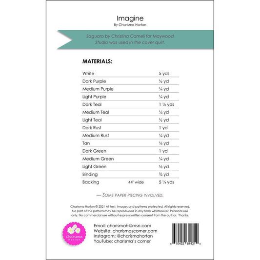 LAST ONE! Charisma Horton Imagine Quilt Pattern Finished Size 66x78"