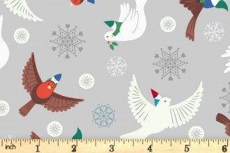 GLOWING FABRICS!! Lewis & Irene Hygge Glow Fabric Collection Glowing Flying Tomte on Silver Premium 100% Cotton Quilt Shop Quality Fabrics