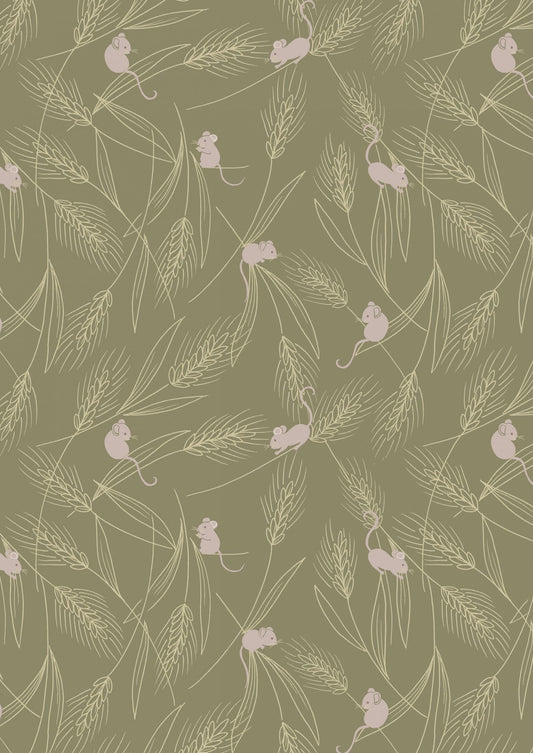 LAST BOLT! Lewis & Irene Autumn Fields Reloved Fabric Collection Barley Mice on Country Green Premium 100% Cotton Quilt Shop Quality Fabrics