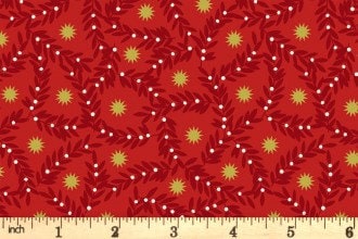 Lewis & Irene Noel Fabric Collection Metallic Gold Stars and Berries on Red Premium 100% Cotton Quilt Shop Quality Fabrics