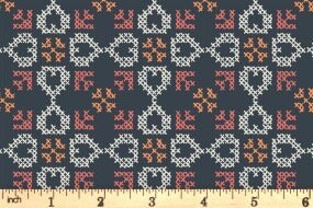 Lewis & Irene Folk Floral Fabric Collection Cross Stitch Hearts on Navy Blue Premium 100% Cotton Quilt Shop Quality Fabrics