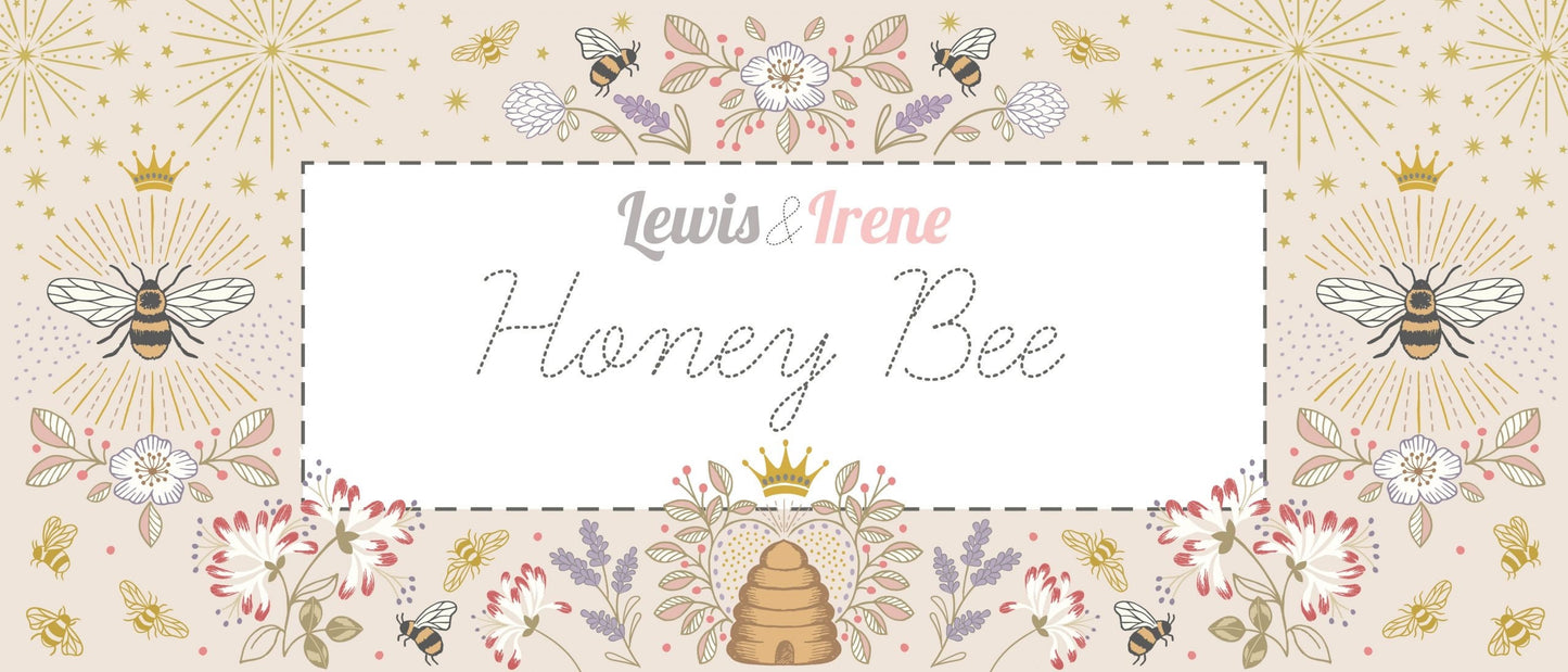 LAST BOLT!! Lewis & Irene Honey Bee Fabric Collection Starburst with Gold Metallic on Fawn Premium 100% Cotton Fabrics