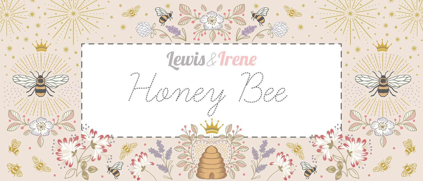 LAST BOLT!! Lewis & Irene Honey Bee Fabric Collection Starburst with Gold Metallic on Fawn Premium 100% Cotton Fabrics