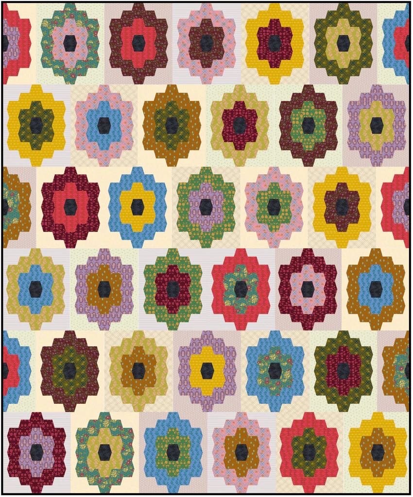 Sew Kind of Wonderful Hexie Meadow Quilt Pattern Finished Size 72"x87"
