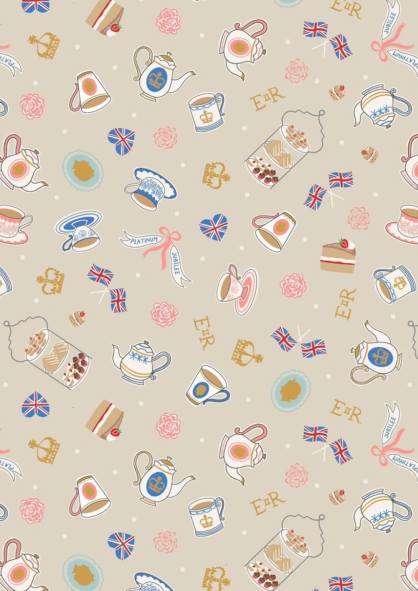 Lewis & Irene Jubilee Fabric Collection Teatime on Cream Premium 100% Cotton Quilt Shop Quality Fabrics